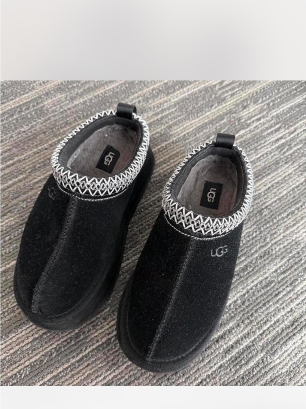 UGG Kids Black Slip-On Shoes with Patterned Ankle Trim